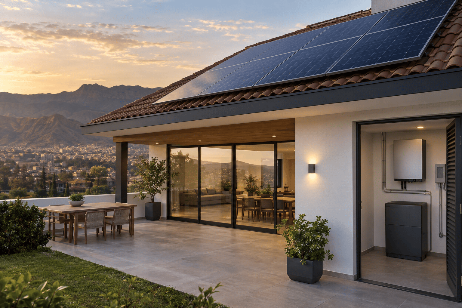 Sistema solar híbrido con almacenamiento en baterías e interacción con red