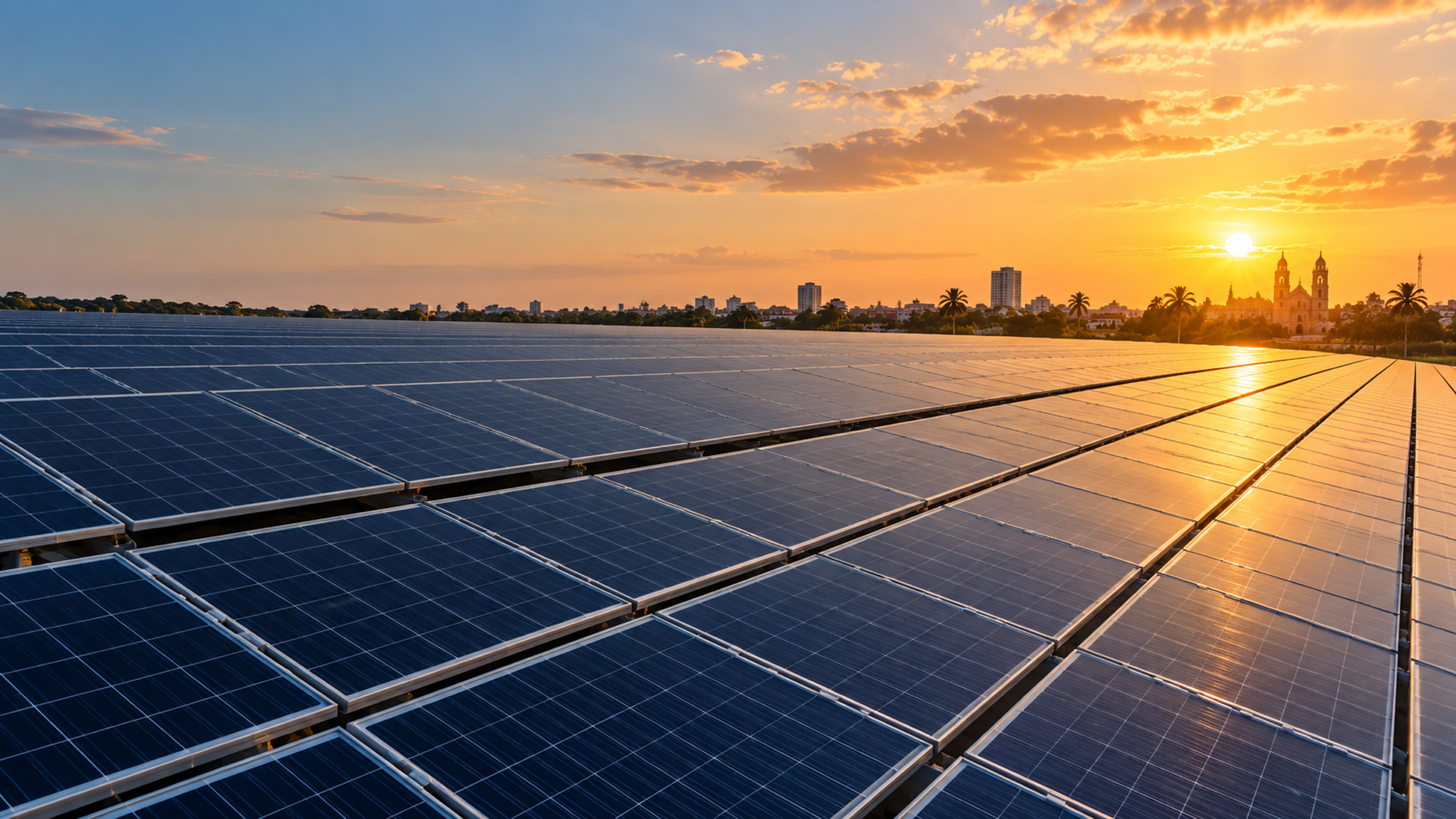 Ingeniería fotovoltaica en Santa Cruz de la Sierra al atardecer